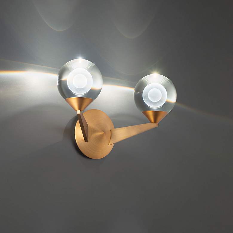Image 3 Double Bubble 9 3/4" High Aged Brass 2-Light LED Wall Sconce more views