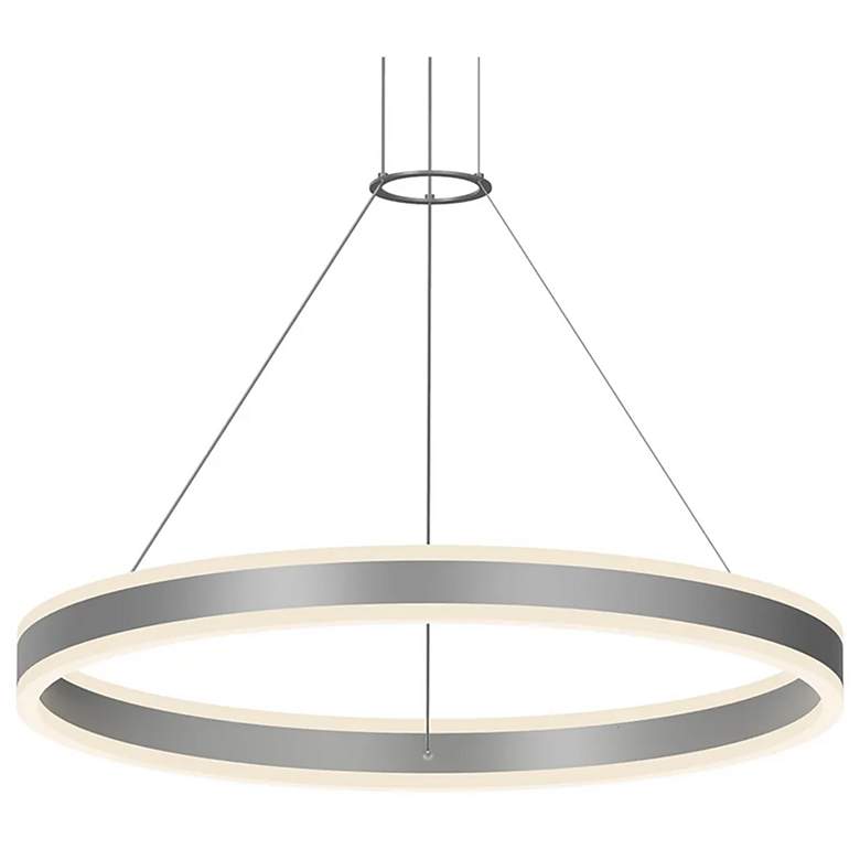 Image 1 Double Corona 31.25" Wide 2-Light Bright Satin Aluminum LED Pendant