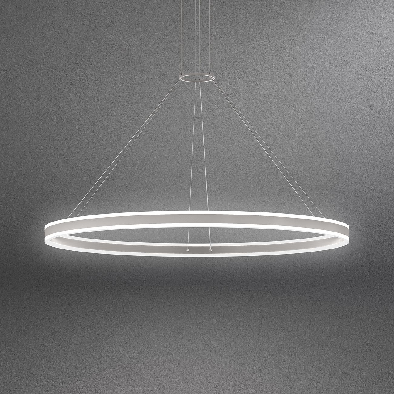 Double Corona 32" Wide LED Ring Pendant Bright Satin Aluminum 240&quot