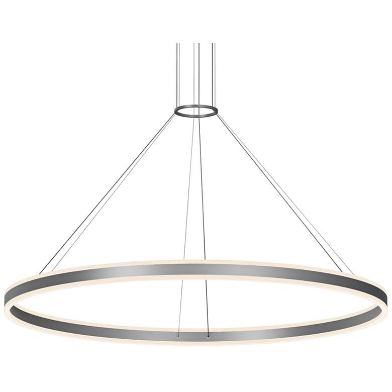 Image 1 Double Corona 59 inch Wide Satin Aluminum 2-Light LED Pendant