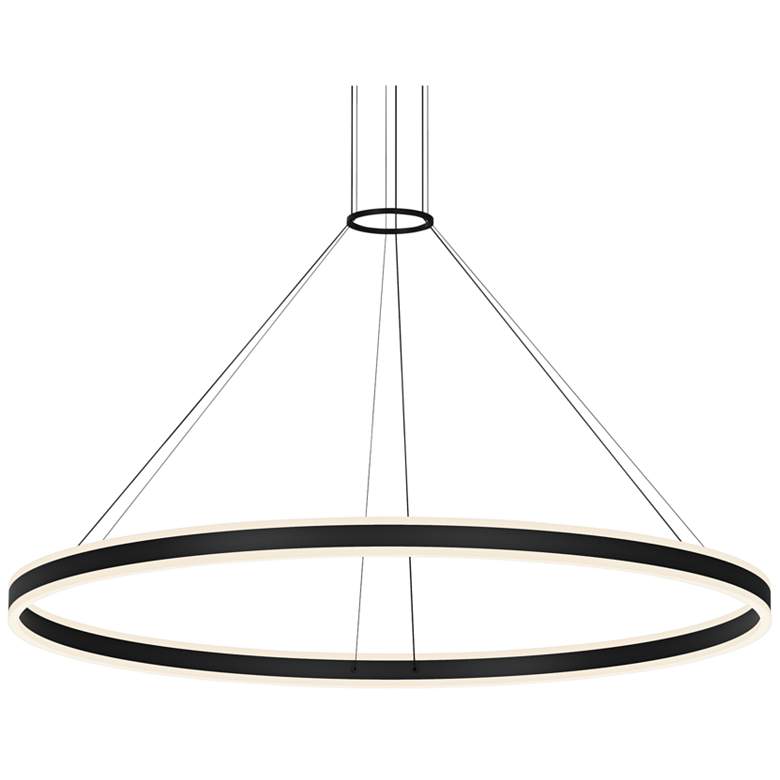 Image 1 Double Corona 60" Wide Satin Black 2-Light LED Pendant