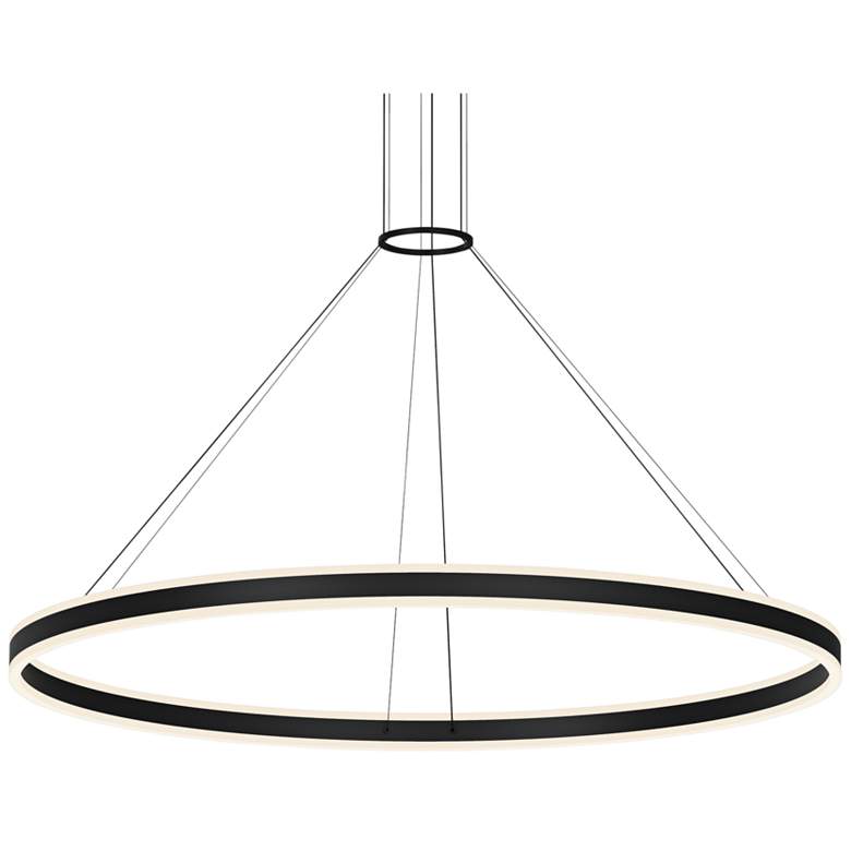 Image 1 Double Corona 60 inch Wide Satin Black 2-Light LED Pendant