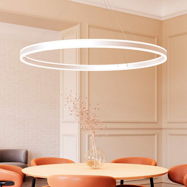 Image 1 Double Corona 60"Wide LED Ring Pendant Bright Satin Aluminum 240" Cable