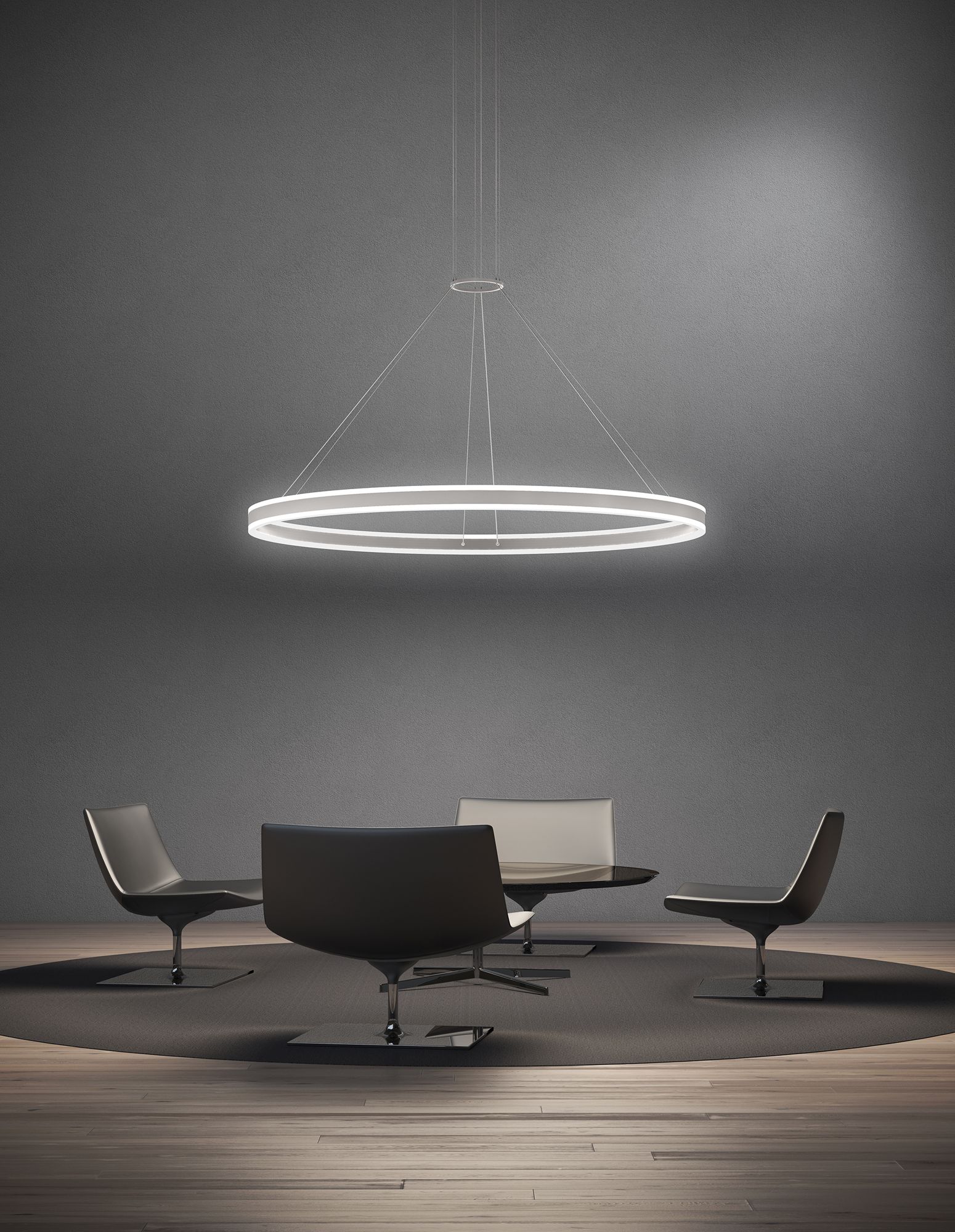 Image 3 Double Corona 60"Wide LED Ring Pendant Bright Satin Aluminum 240" Cable more views