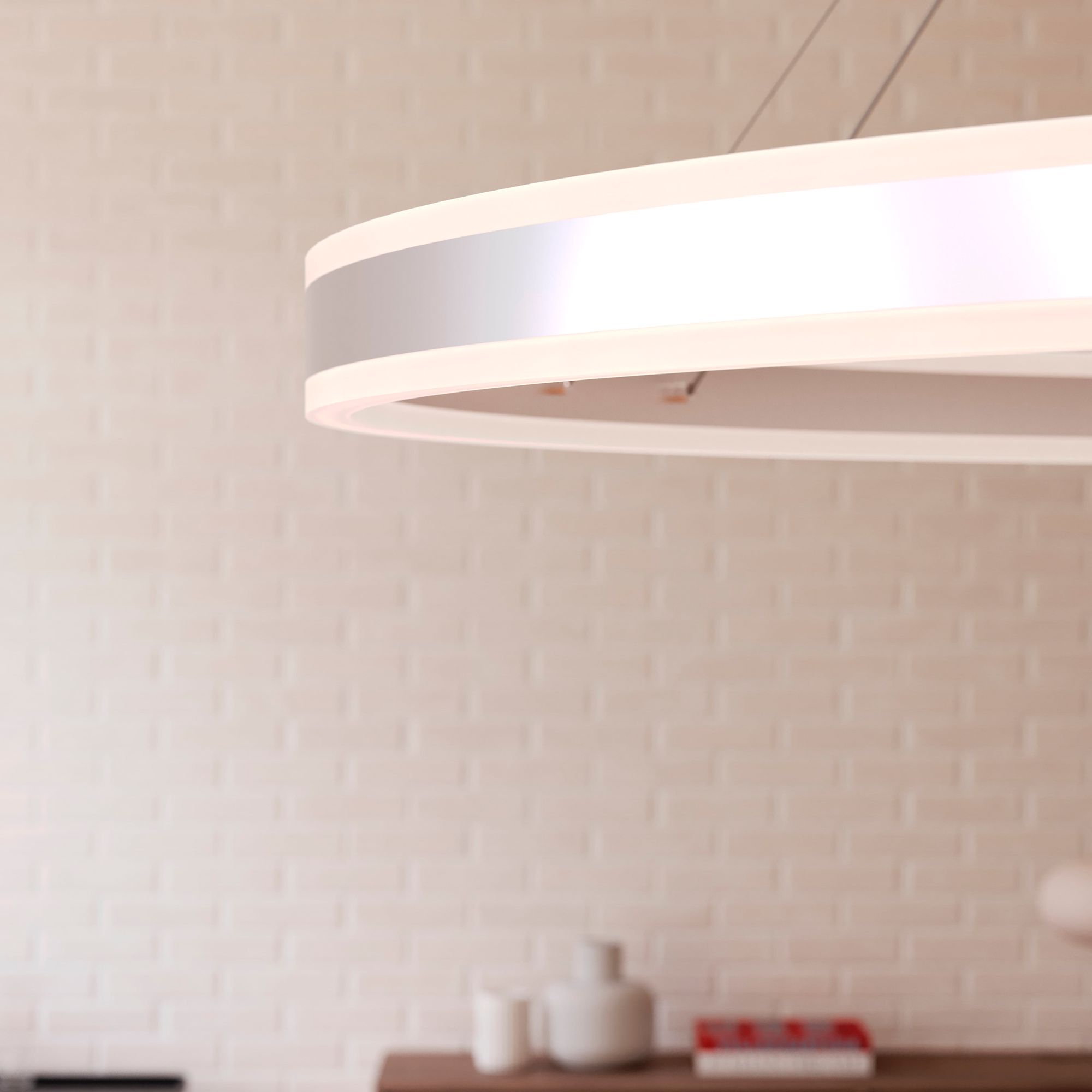 Image 7 Double Corona 60"Wide LED Ring Pendant Bright Satin Aluminum 240" Cable more views