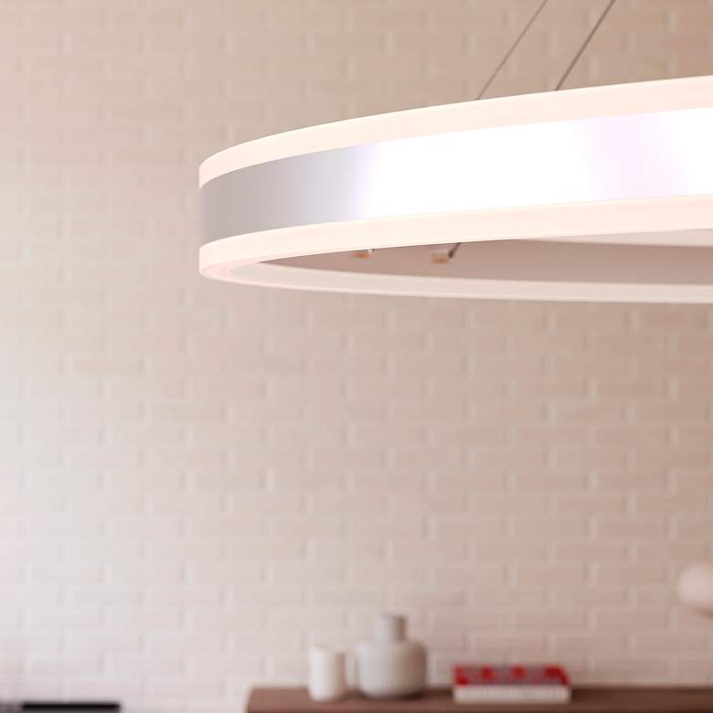 Image 7 Double Corona 60"Wide LED Ring Pendant Bright Satin Aluminum 240" Cable more views