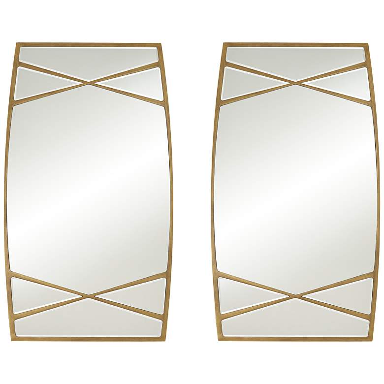 Image 1 Double Cross Gold 23 1/4" x 42" Rectangular Wall Mirrors Set of 2