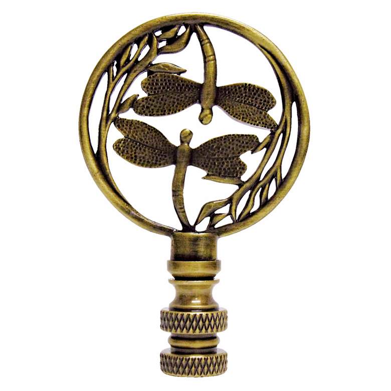 Image 1 Double Dragonfly Antique Brass Finial