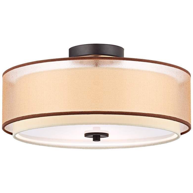 Image 1 Double Drum 16 inch Wide Bronze Organza Ceiling Light