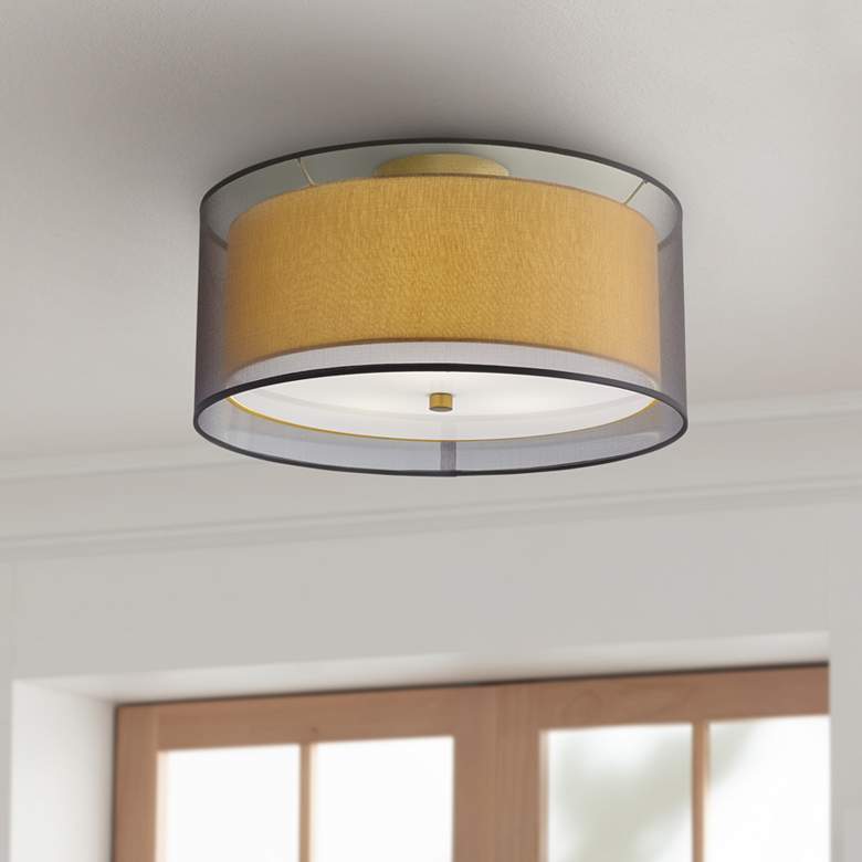 Image 1 Double Drum 18 inch Wide Gold Finish Flushmount Ceiling Light