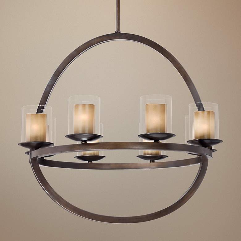 Image 1 Double Glass 31 1/2" Wide Oil-Rubbed Bronze Chandelier