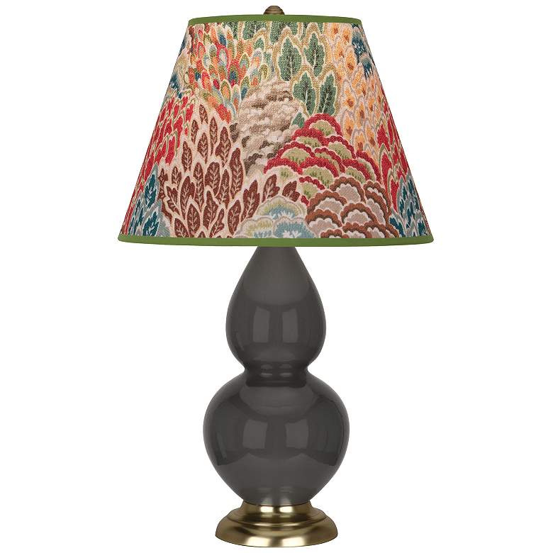 Image 1 Double Gourd 22.75"H Ash And Brass Accent Lamp w/ Fall Floral Shade