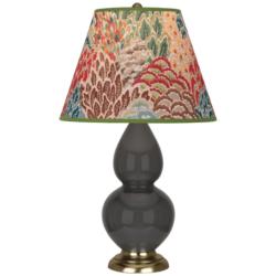 Double Gourd 22.75"H Ash And Brass Accent Lamp w/ Fall Floral Shade