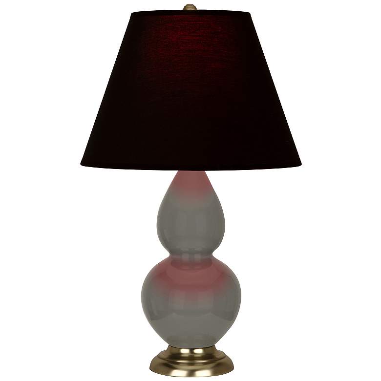 Image 1 Double Gourd 22.75"H Ash And Brass Accent Lamp w/ Ink And Rose Shade
