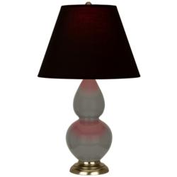 Double Gourd 22.75"H Ash And Brass Accent Lamp w/ Ink And Rose Shade
