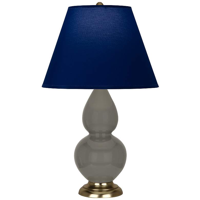 Image 1 Double Gourd 22.75"H Ash And Brass Accent Lamp w/ Navy And Gray Shade