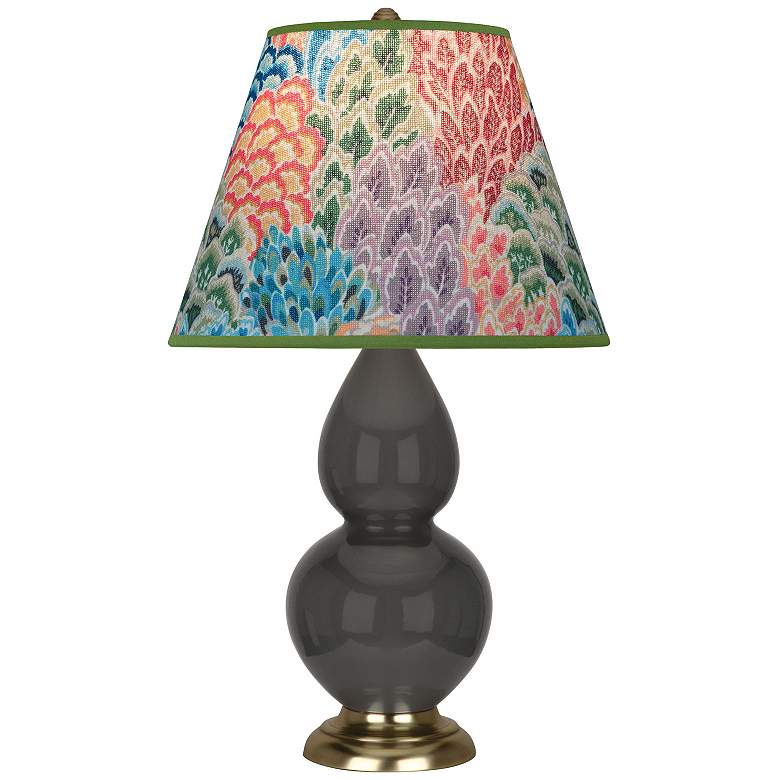 Image 1 Double Gourd 22.75"H Ash And Brass Accent Lamp w/ Spring Floral Shade