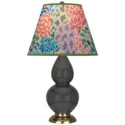 Double Gourd 22.75"H Ash And Brass Accent Lamp w/ Spring Floral Shade