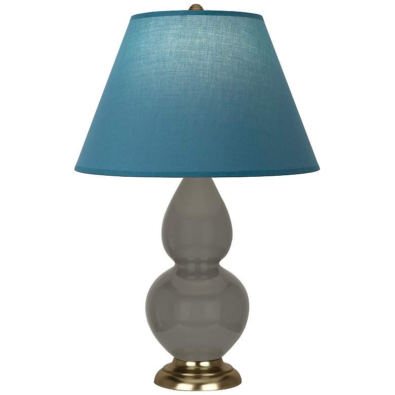 Image 1 Double Gourd 22.75"H Ash And Brass Lamp w/ Bright Blue And Gray Shade