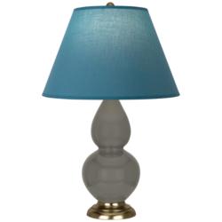 Double Gourd 22.75"H Ash And Brass Lamp w/ Bright Blue And Gray Shade