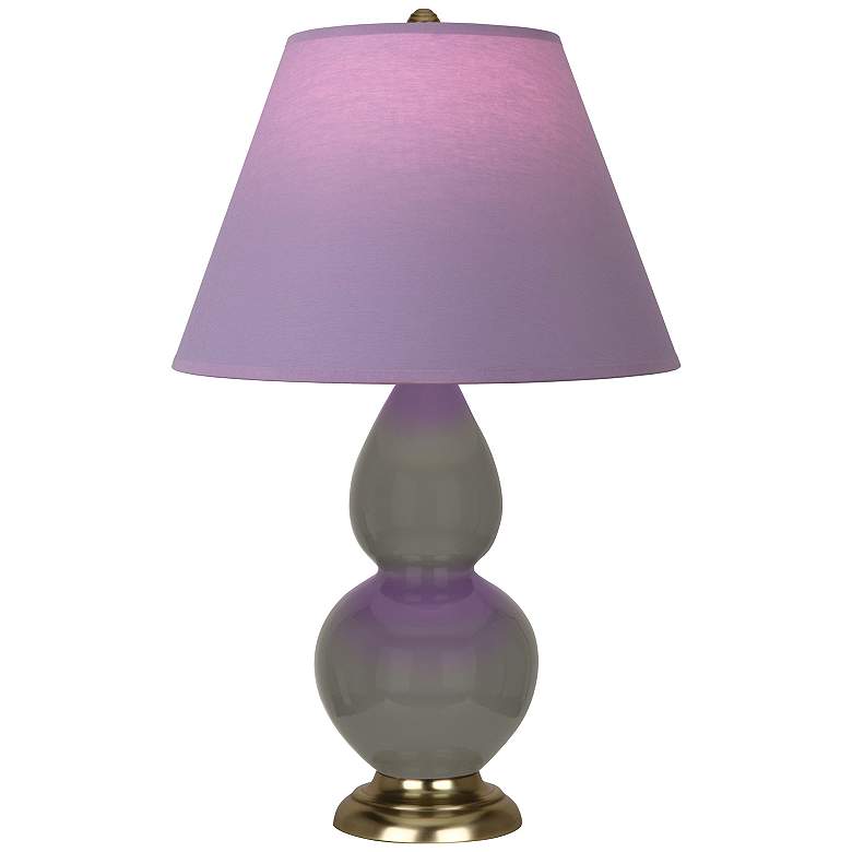 Image 1 Double Gourd 22.75"H Ash And Brass Lamp w/ Lavender And Plum Shade
