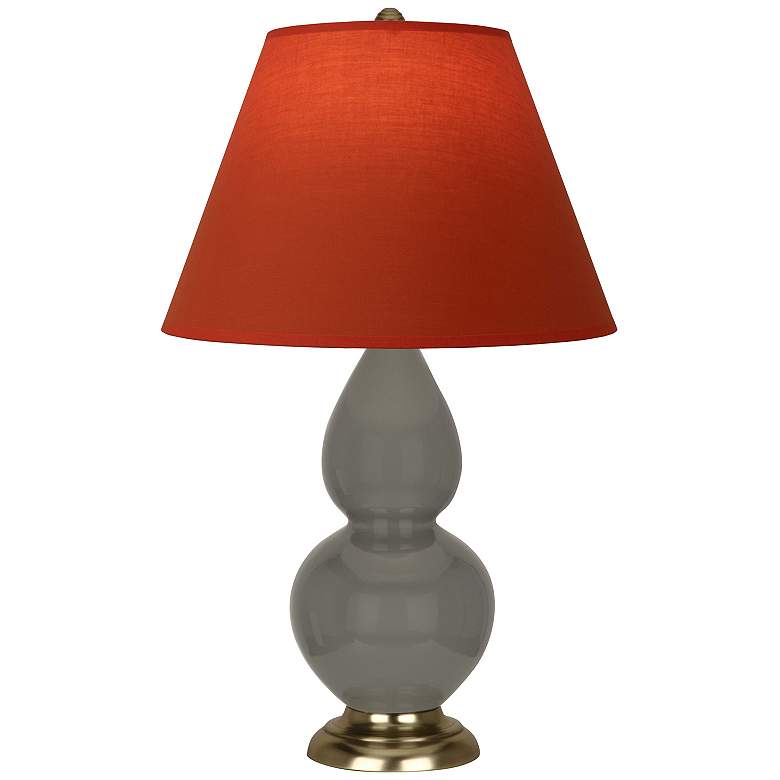Image 1 Double Gourd 22.75"H Ash And Brass Lamp w/ Tangerine And Taupe Shade