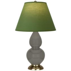 Double Gourd 22.75"H Ash And Brass Lamp w/ Tea Green And Taupe Shade