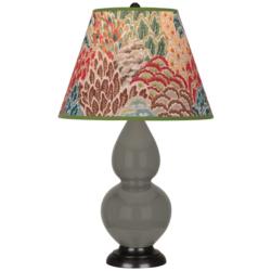 Double Gourd 22.75"H Ash And Bronze Accent Lamp w/ Fall Floral Shade
