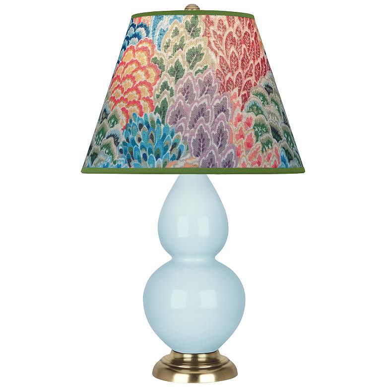 Image 1 Double Gourd 22.75"H Baby Blue And Brass Accent Lamp w/ Spring Shade