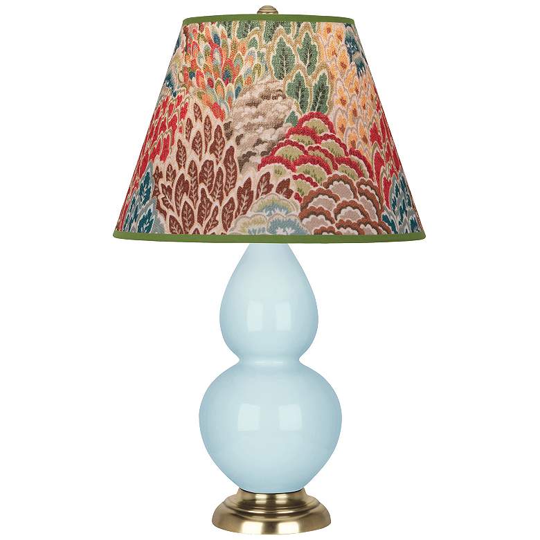Image 1 Double Gourd 22.75"H Baby Blue And Brass Lamp w/ Fall Floral Shade