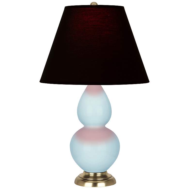 Image 1 Double Gourd 22.75"H Baby Blue And Brass Lamp w/ Ink And Rose Shade
