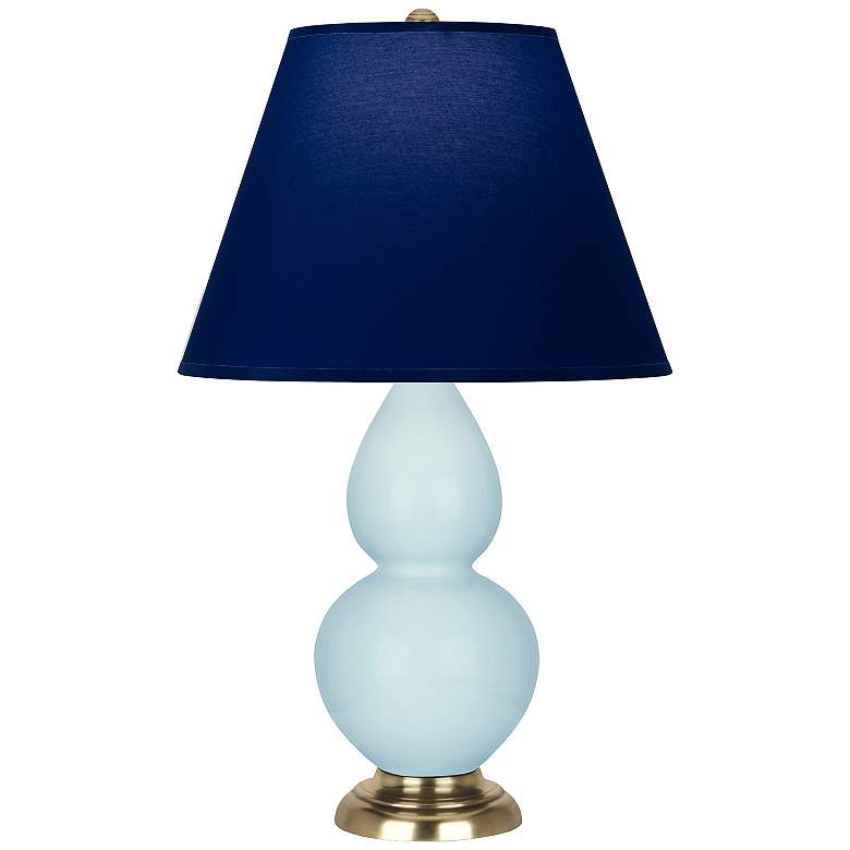 Image 1 Double Gourd 22.75"H Baby Blue And Brass Lamp w/ Navy And Gray Shade