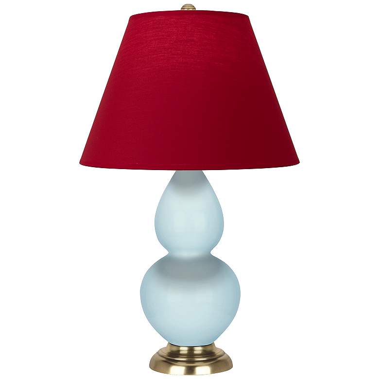 Image 1 Double Gourd 22.75"H Baby Blue And Brass Lamp w/ Rose And Ink Shade