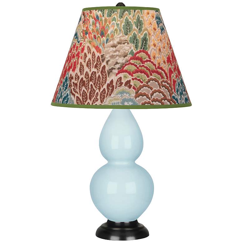 Image 1 Double Gourd 22.75"H Baby Blue And Bronze Lamp w/ Fall Floral Shade