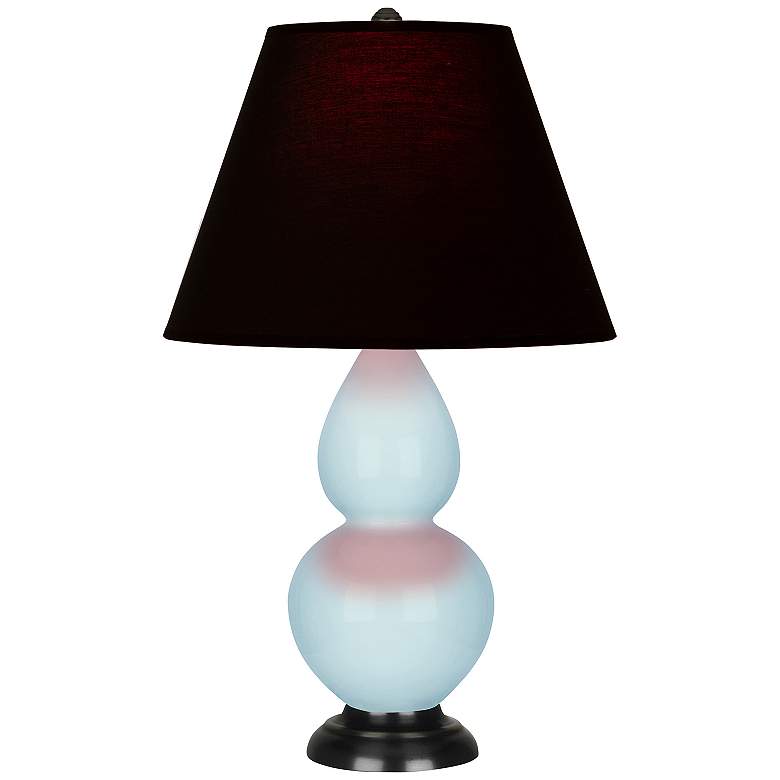 Image 1 Double Gourd 22.75"H Baby Blue And Bronze Lamp w/ Ink And Rose Shade