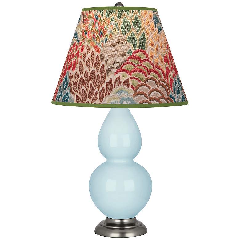 Image 1 Double Gourd 22.75"H Baby Blue And Silver Lamp w/ Fall Floral Shade