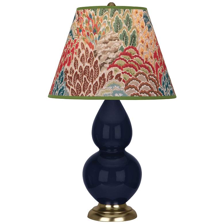 Image 1 Double Gourd 22.75"H Blue And Brass Accent Lamp w/ Fall Floral Shade