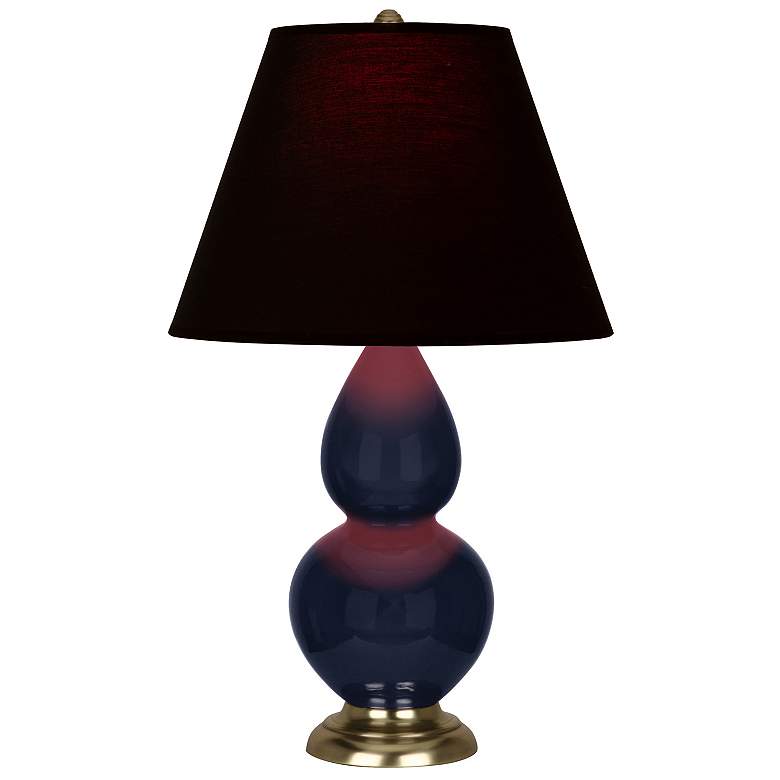 Image 1 Double Gourd 22.75"H Blue And Brass Accent Lamp w/ Ink And Rose Shade
