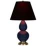 Double Gourd 22.75"H Blue And Brass Accent Lamp w/ Ink And Rose Shade