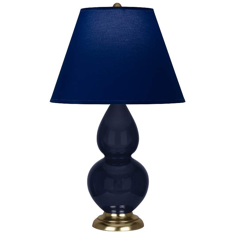 Image 1 Double Gourd 22.75"H Blue And Brass Accent Lamp w/ Navy And Gray Shade