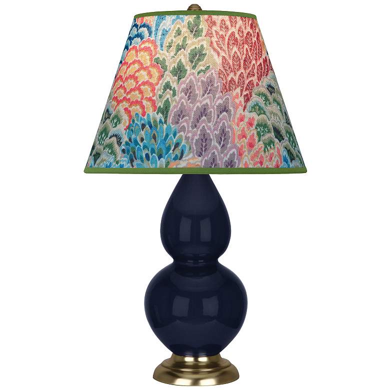 Image 1 Double Gourd 22.75"H Blue And Brass Accent Lamp w/ Spring Floral Shade