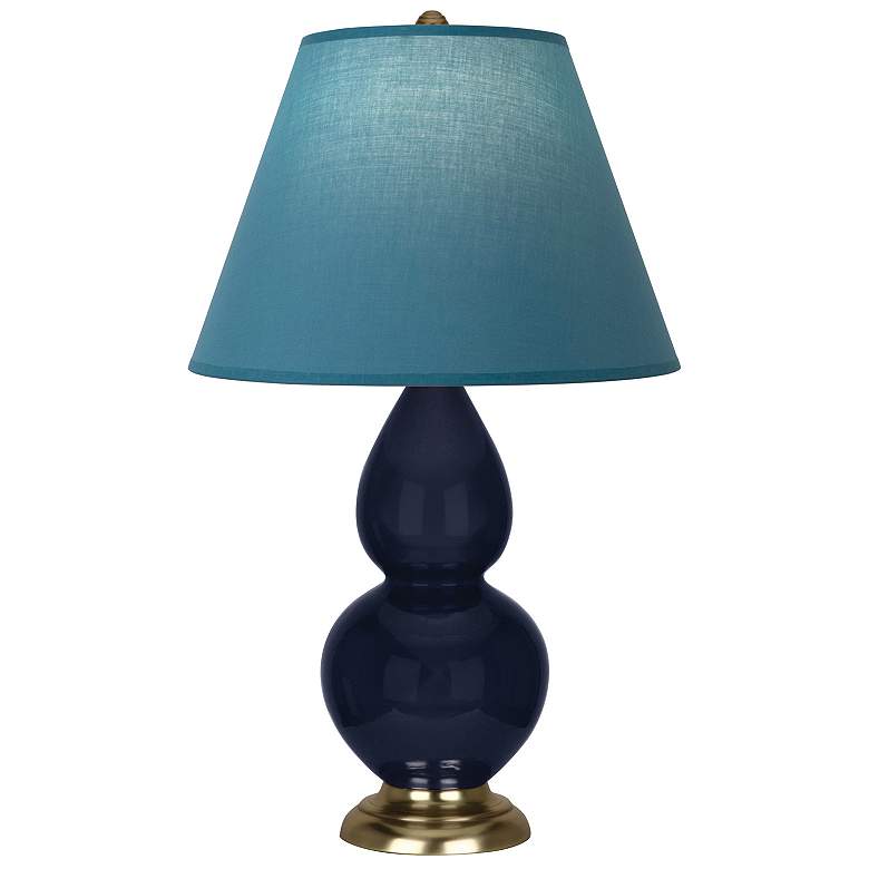 Image 1 Double Gourd 22.75"H Blue And Brass Lamp w/ Bright Blue And Gray Shade