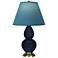 Double Gourd 22.75"H Blue And Brass Lamp w/ Bright Blue And Gray Shade