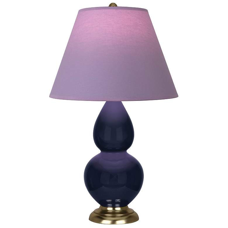 Image 1 Double Gourd 22.75"H Blue And Brass Lamp w/ Lavender And Plum Shade