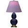 Double Gourd 22.75"H Blue And Brass Lamp w/ Lavender And Plum Shade