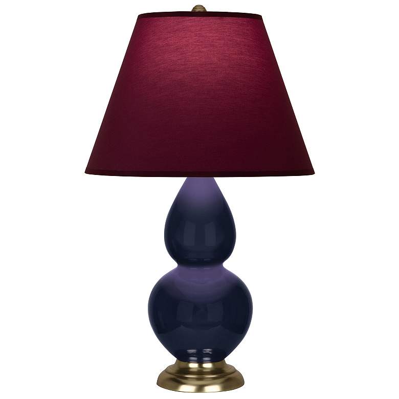 Image 1 Double Gourd 22.75"H Blue And Brass Lamp w/ Plum And Lavender Shade