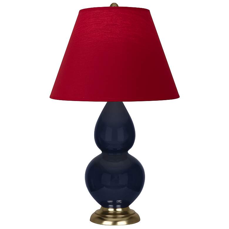 Image 1 Double Gourd 22.75"H Blue And Brass Lamp w/ Rose And Ink Shade
