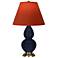 Double Gourd 22.75"H Blue And Brass Lamp w/ Tangerine And Taupe Shade