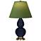Double Gourd 22.75"H Blue And Brass Lamp w/ Tea Green And Taupe Shade