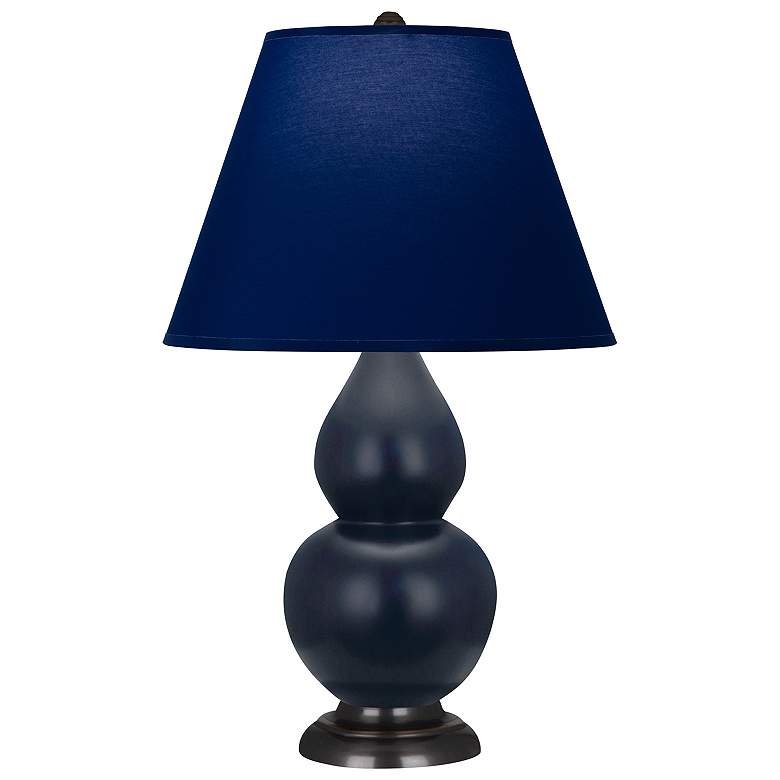 Image 1 Double Gourd 22.75"H Blue And Bronze Lamp w/ Navy And Gray Shade